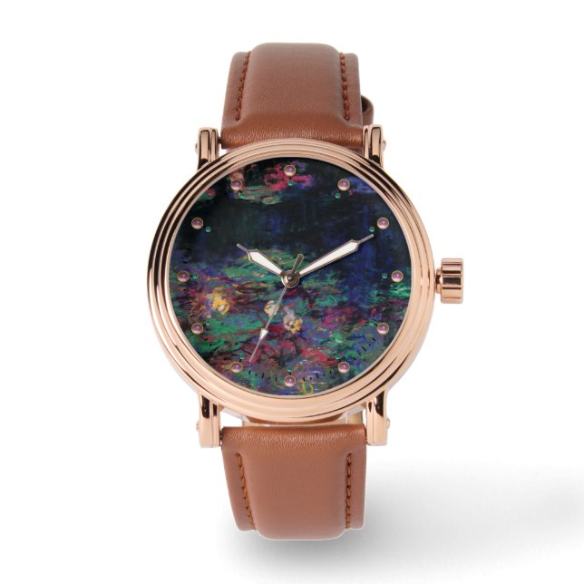 Relógio WATER LILIES VERDE POND Claude Monet Dark Floral (Frente)