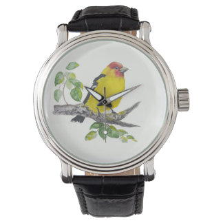 Relógio Watercolor Western Tanager Bird Birding Birdwatch