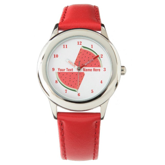 Relógio Watermelon Watch com nome de texto personalizado (Frente)