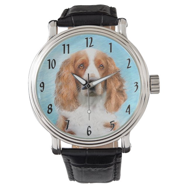Relógio Welsh Springer Spaniel Painting - Arte Original De (Frente)