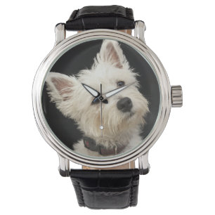 Relógio Westie (West Highland terrier) com coleira