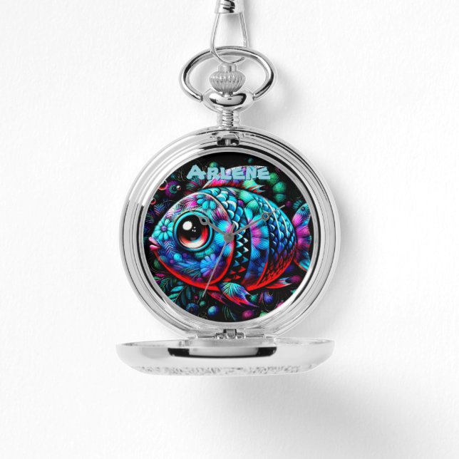 Relógio Whimsical Big-Eyed Fish Nautical Personalized (Frente)