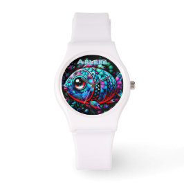 Relógio Whimsical Big-Eyed Fish Nautical Personalized