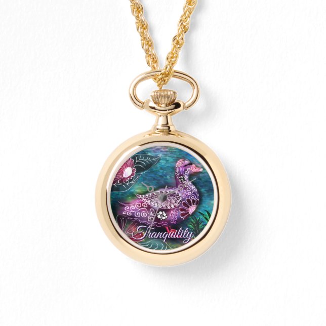 Relógio Whimsical Floral Duck Purple Teal Personalized (Frente)