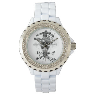 Relógio White Bling Music Skull Watch.