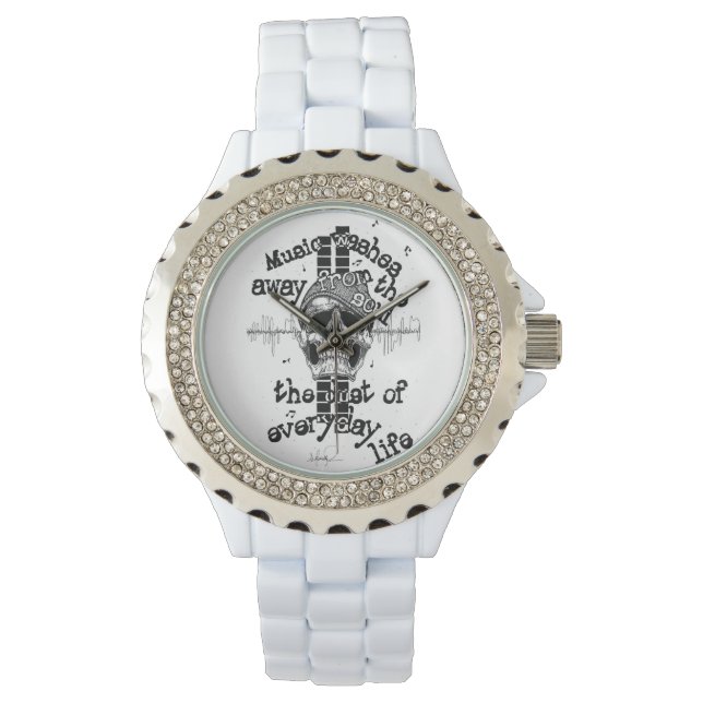 Relógio White Bling Music Skull Watch. (Frente)