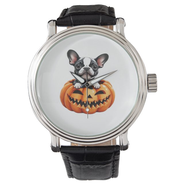 Relógio White Bulldog Happy Halloween Bompkin Classic T-S (Frente)