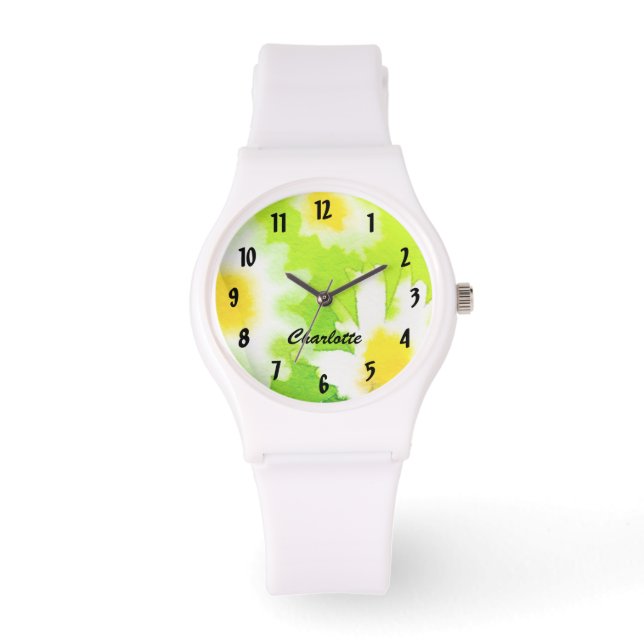 Relógio White Daisy Watch com nome personalizado (Frente)