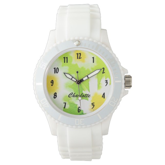 Relógio White Daisy Watch com nome personalizado (Frente)