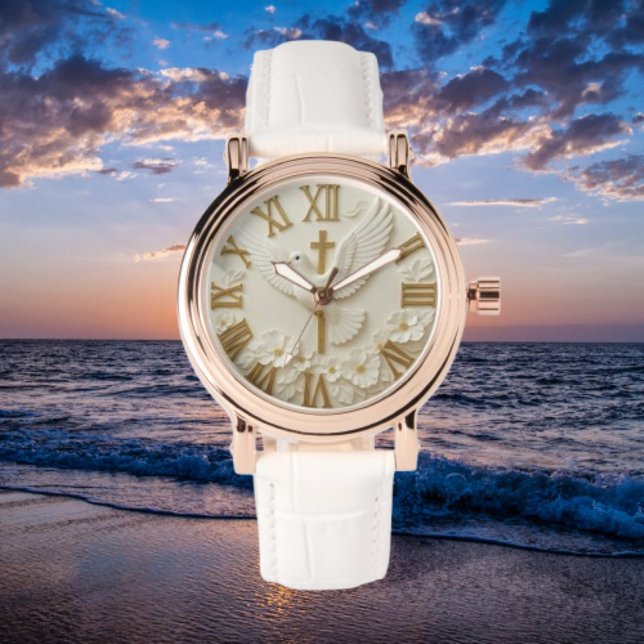Relógio White dove golden cross religious faith Christian  (Criador carregado)