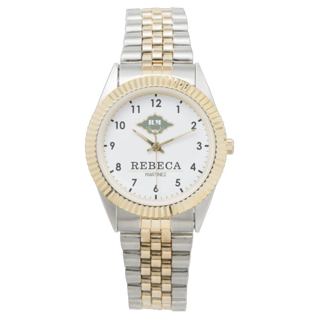 Relógio White Green Monogram Crest Luxury Gift (Frente)