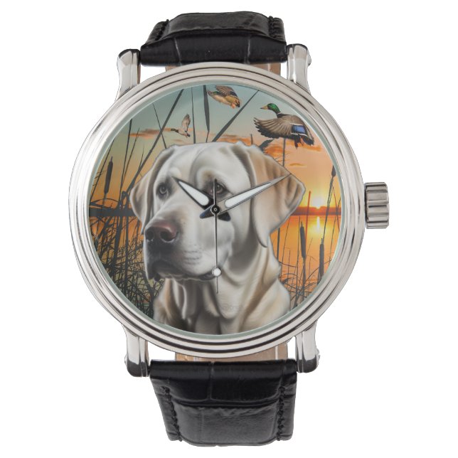 Relógio White Labrador Retriever Watch, Duck Hunting (Frente)