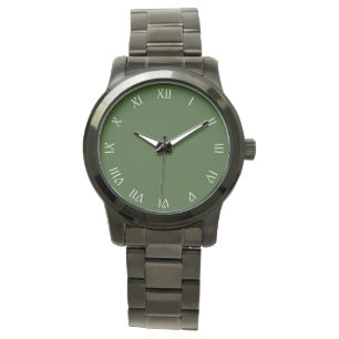 Relógio White Script Roman Numbers On Green Womens