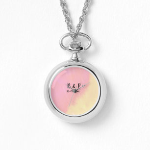 Relógio white simple minimal text style wedding pink yello