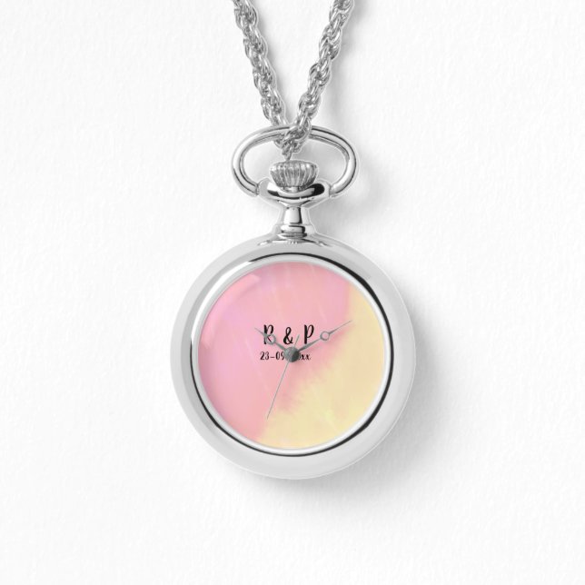 Relógio white simple minimal text style wedding pink yello (Frente)