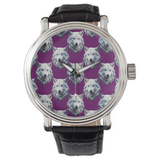 Relógio White Wolf Head Pattern Design Purple 