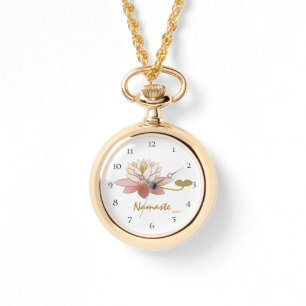 Relógio *~* White Zen Namaste Pink Lotus Flower Espiritual