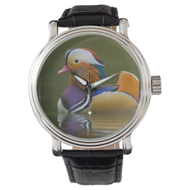 Relógio Wild Mandarin Duck Aix galericulata) no escuro (Frente)