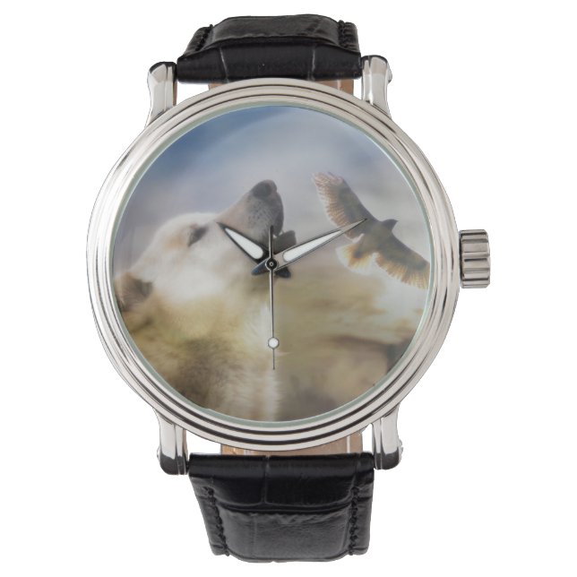 Relógio Wolf do Sudoeste e Red Tail Hawk (Frente)