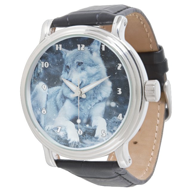Relógio Wolf Fantasy Men's Black Leather Strap Watch (Angular)