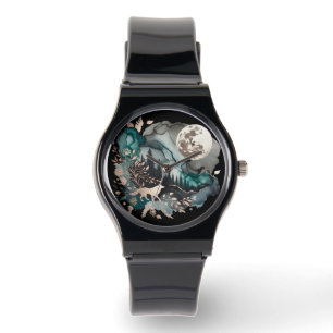 Relógio Wolf Landscape & Moon Teal Dourado