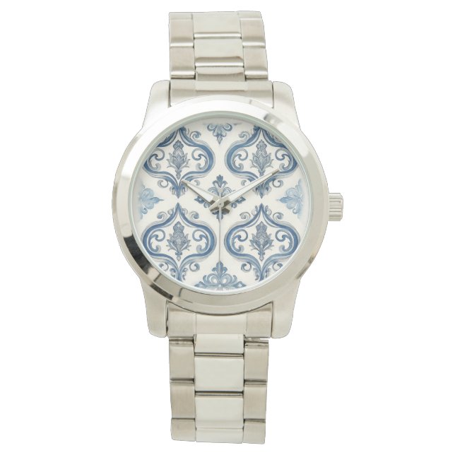 Relógio Women Watch, Mosaico Blue Silver, Luxury Watch (Frente)