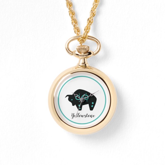 Relógio Womens WENUUND Dourado Watch-Yellowstone Buffalo (Frente)