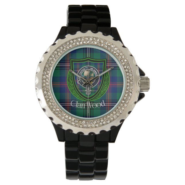 Relógio Wood Scottish Clan Tartan & Crest (Frente)