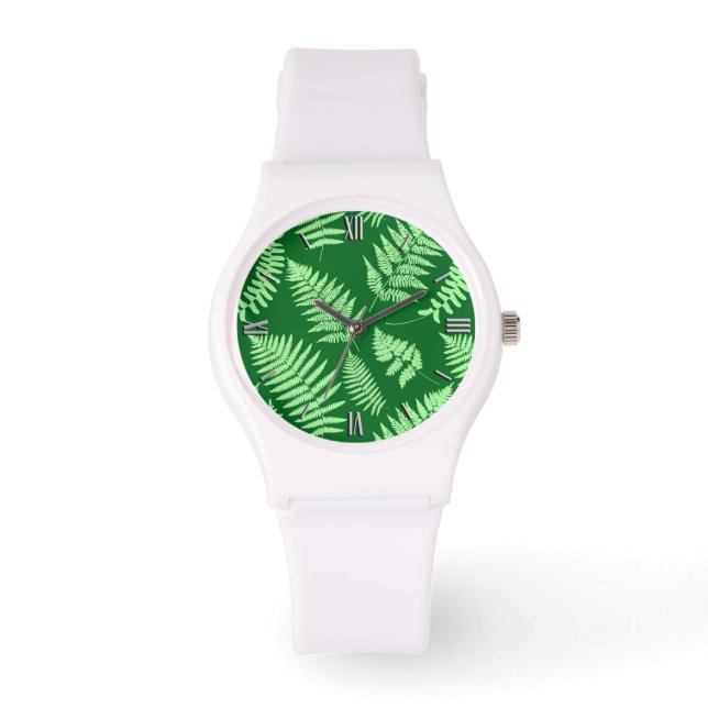 Relógio Woodland Fern Pattern, Emerald e Light Green (Frente)