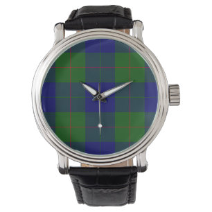 Relógio Xadrez azul-tartan-de-clã-barro