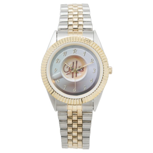 Relógio Xícara de café e disco café latino marrom (Frente)