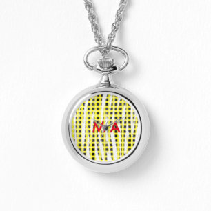 Relógio Yellow Black checkboard add name monograma name le