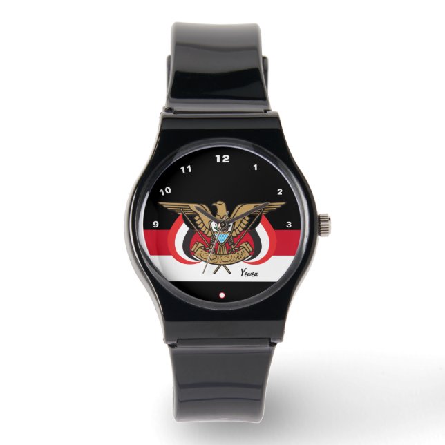 Relógio Yemeni Flag Watch, Emblem, moda do Iêmen/esportes (Frente)