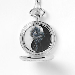 Relógio Yin Yang China Dragon Silver Pocket Watch