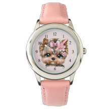 Yorkie bonito com um Arco rosa