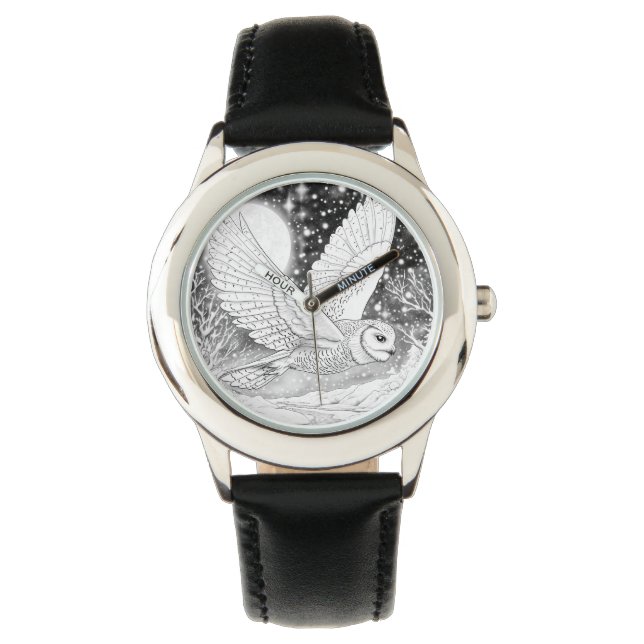 Relógio Zauberhafte Schnee-Eule Armbanduhr für Kinder (Frente)