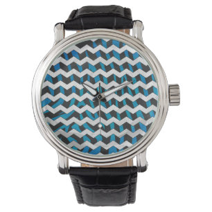 Relógio Zebra Chevron Preto e Azul