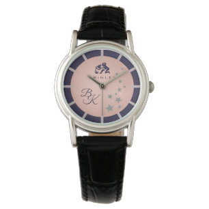 Relógio Zodiac Aquarius Elegante Rosé Azul Escuro Monogram