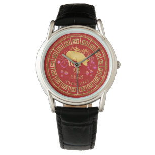 Relógio Zodiac Pig Red/Dourado ID542 chinês