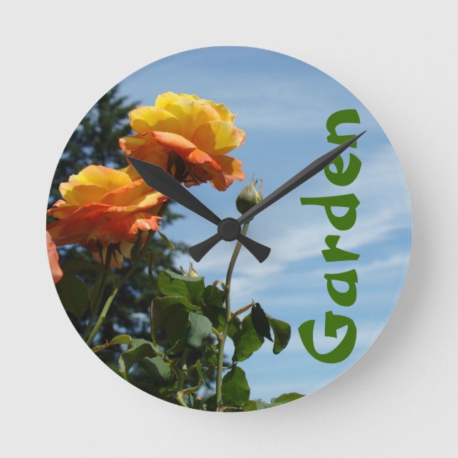 Relógios de parede de jardim Laranja Rosa Flores C (Frente)