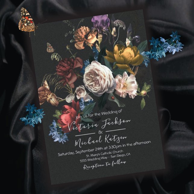 Rembrandt Floral Dark & Moody Wedding Convite (Criador carregado)