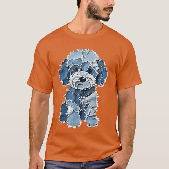 Remendo de Cachorro em Denim Retrô, Camisa de Brin (Frente)