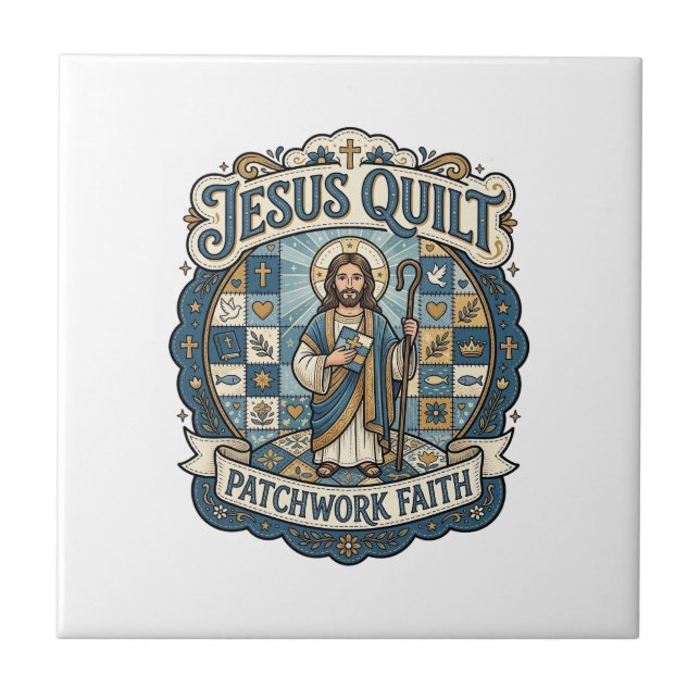 Remendo de Colcha de Jesus Fé Patchwork Jesus Colc (Frente)