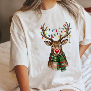 Rena de Aquarela Fofa Com Luzes de Natal