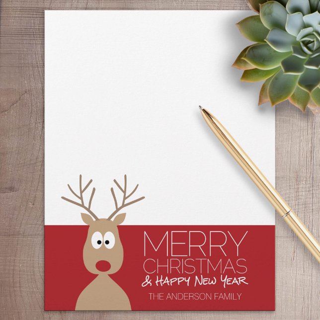 Rena de Desenho Animado Fofo - Papelaria Feliz Nat (Cute Christmas Stationery for Family Letters)