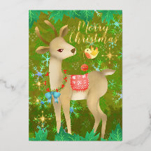 Rena de Natal com Pássaro.