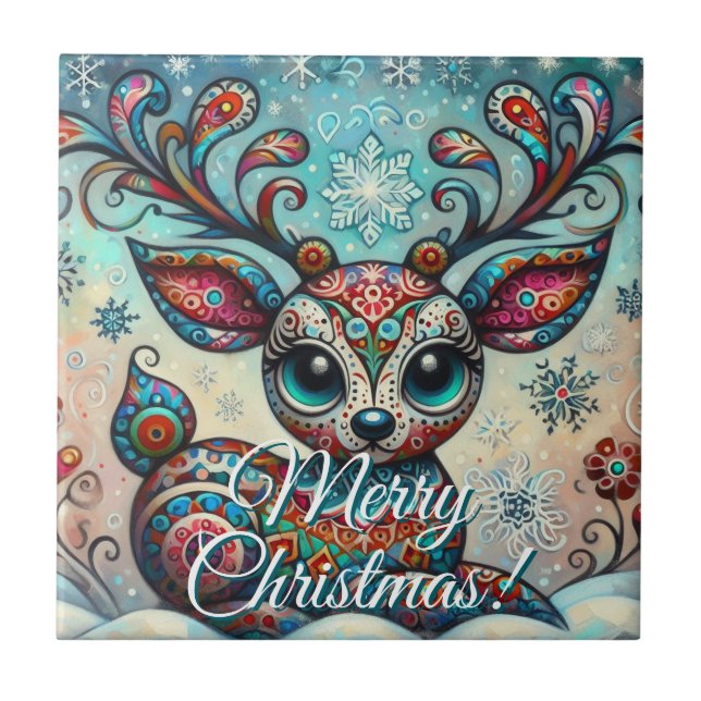 Rena de Natal de Olhos Grandes Arte Folclórica Per (Frente)
