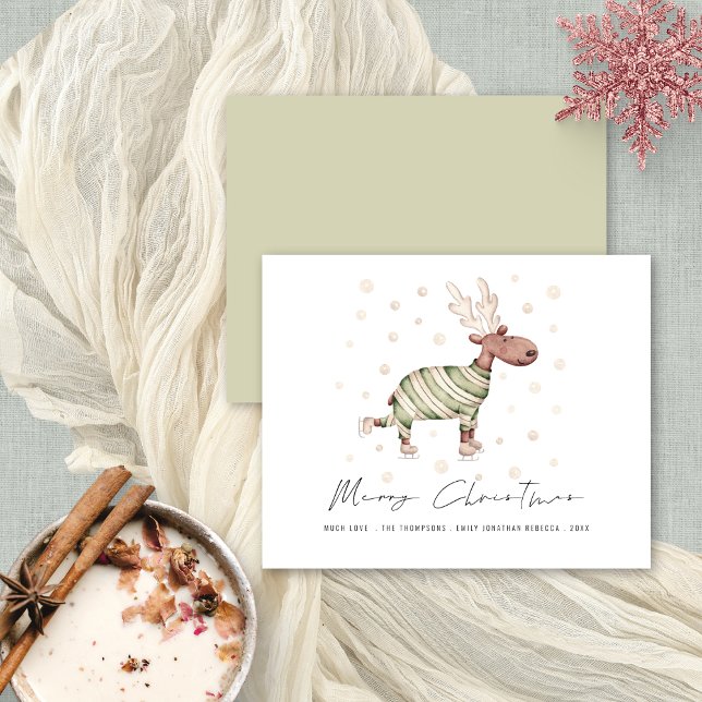 Rena de Pé-Bons de Orçamento Feliz Natal (Front and back view. Budget price 4.5 x 5.6" alternative)