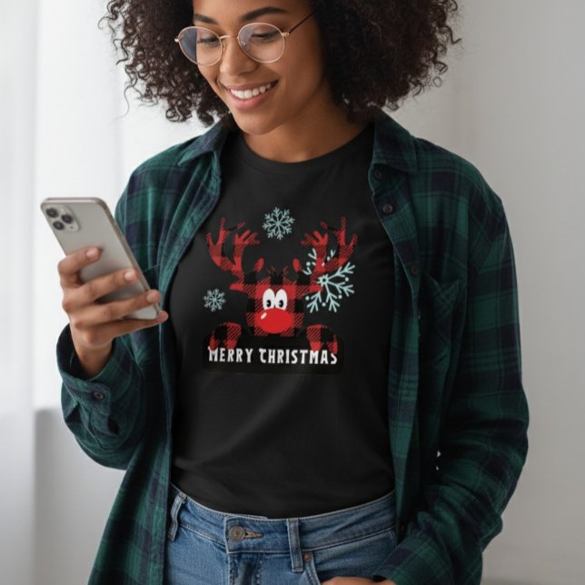 Rena de Plaid de Búfalo Natal Feliz das Mulheres (Criador carregado)