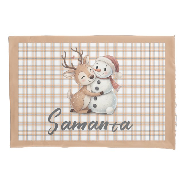 Rena de tartan plaid neve nome bege branco (Frente)